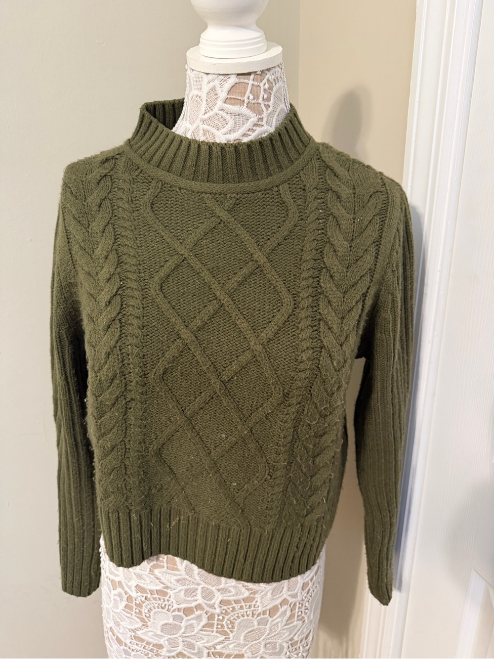 Tommy Hilfiger Olive Cable Knit Turtleneck Sweater